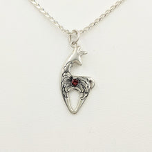 Load image into Gallery viewer,  Hand Engraved Spirit Crescent Pendant -one with garnet gemstone - Sterling Silver