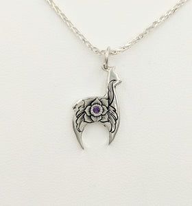  Hand Engraved Huacaya Alpaca Crescent Pendant with amethyst gemstone - Sterling Silver