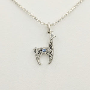  Hand Engraved Llama Crescent Pendant with blue topaz gemstone - Sterling Silver      Sterling Silver