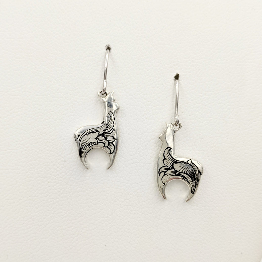 Hand Engraved Huacaya Alpaca Earrings on French wires - Sterling Silver  