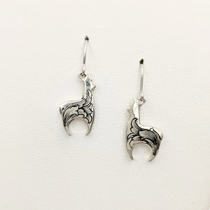 Hand Engraved Huacaya Alpaca Crescent Earrings -on French wires - Sterling Silver
