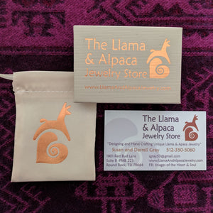 Llama and Alpaca Jewelry Store Satin Pouch, Box and Complimentary Polishing Cloth 