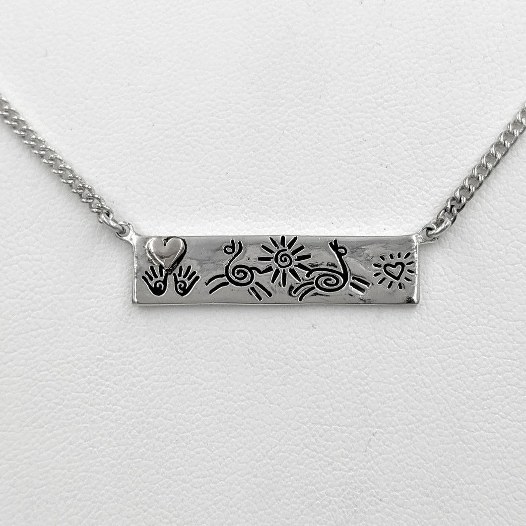 Alpaca or Llama Icon Bar Necklaces with Heart - Sterling Silver
