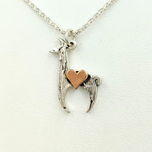 Load image into Gallery viewer, Llama Crescent with Heart Pendant Sterling Silver Llama with 14K Rose Gold Heart