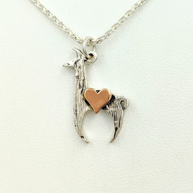 Llama Crescent with Heart Pendant Sterling Silver Llama with 14K Rose Gold Heart