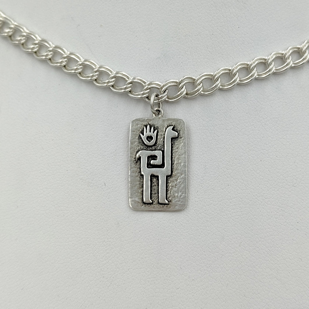 Alpaca or Llama Quechua Petroglyph Charm -  Sterling Silver with hand accent smooth finish