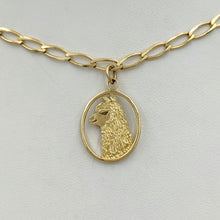 Load image into Gallery viewer, Alpaca Huacaya Head Open View Charm - 14K Yellow Gold