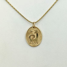 Load image into Gallery viewer, Alpaca or Llama Reflection Petrogylph Pendant with Star  Smooth rim 14K Yellow Gold