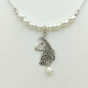 Llama Freshwater Pearl Bar Necklace with Llama Head Charm and Pearl Dangle Accent - Sterling Silver