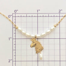 Load image into Gallery viewer, Llama Pearl Bar Necklace with Llama Head Charm and Pearl Dangle Accent