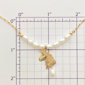 Llama Pearl Bar Necklace with Llama Head Charm and Pearl Dangle Accent