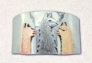 Custom Cuff Bracelet - Sterling Silver With a 14K Rose Gold Suri Alpaca Head, Sterling Silver Llama Head and a 14 K Yellow Huacaya Alpaca Head