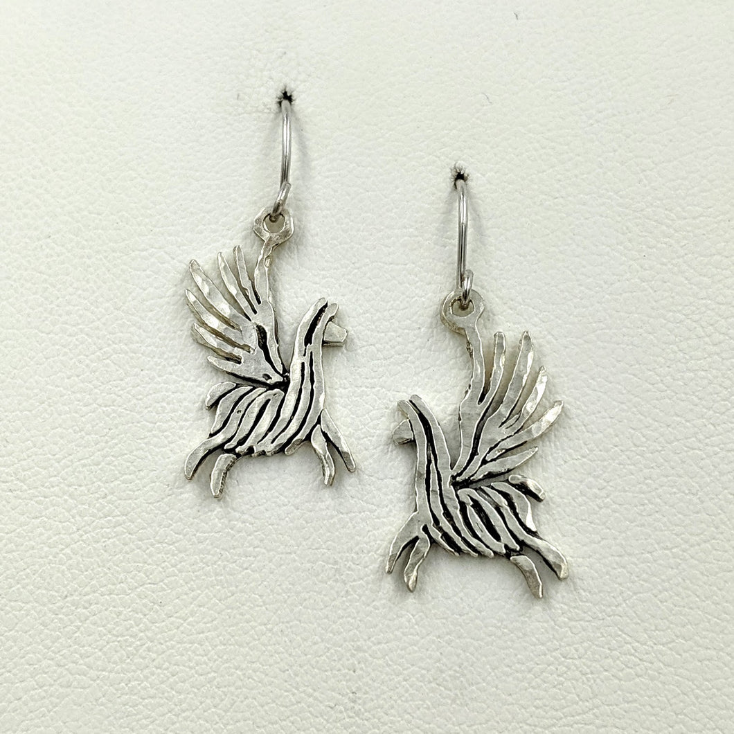Alpaca or Llama Winged Soaring Spirit Earrings - Sterling Silver on French Wires
