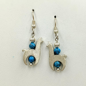 Llama Crescent Earrings With Turquoise Gemstone Beads - Sterling Silver  Smooth and Satin Finish on French Wires