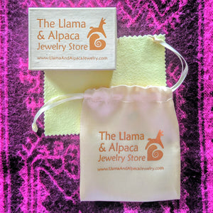 Llama and Alpaca Jewelry Store Satin Pouch, Box and Complimentary Polishing Cloth 