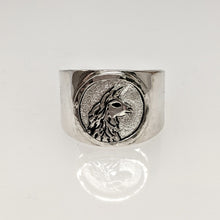Load image into Gallery viewer, Llama Silhouette Profile Coin Ring -  Hammered Rim Sterling Silver