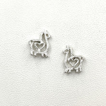 Load image into Gallery viewer, Alpaca or Llama Compact Open Heart Earrings - Sterling Silver on Posts
