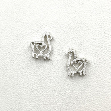 Alpaca or Llama Compact Open Heart Earrings - Sterling Silver on Posts