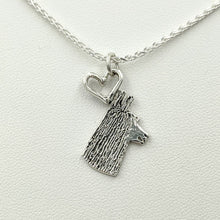 Load image into Gallery viewer, Alpaca Suri or Llama Silhouette Profile Pendant with Heart - Sterling Silver