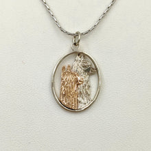 Load image into Gallery viewer, Alpaca Huacaya and Suri Duo Open View Pendant - 14K White Gold rim and Huacaya Alpaca head with 14K Rose Gold Suri Head 