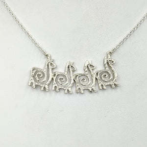 Alpaca or Llama Compact Spiral Bar Necklace - 4 animal Necklace Sterling Silver