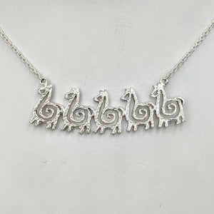 Alpaca or Llama Compact Spiral Bar Necklace - 5 animal Necklace Sterling Silver