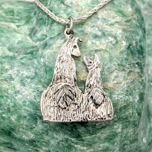Sterling Silver Swoosh Tush Kush "Kiss" Llama Pendant or Pin with Gold or Sterling Silver Tails