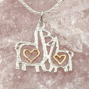 Alpaca or Llama Duo Compact Spiral or Open Heart Pendant
