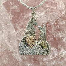 Load image into Gallery viewer, Sterling Silver Swoosh Tush Kush (laying down) Kiss Pendant - Sterling Silver Mother and Baby Cria Touching Noses with 14K Rose Gold and 14K Yellow Gold Tails that actually move