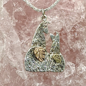 Sterling Silver Swoosh Tush Kush (laying down) Kiss Pendant - Sterling Silver Mother and Baby Cria Touching Noses with 14K Rose Gold and 14K Yellow Gold Tails that actually move