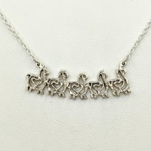 Load image into Gallery viewer, Alpaca or Llama Compact Spiral Bar Necklace with Hearts - with 5 animals -  Sterling Silver