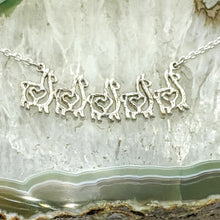 Load image into Gallery viewer, Alpaca or Llama Compact Spiral Bar Necklace with Hearts - with 5 animals  - Sterling Silver