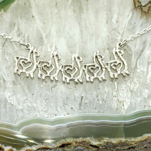 Alpaca or Llama Compact Spiral Bar Necklace with Hearts - with 5 animals  - Sterling Silver