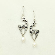 Load image into Gallery viewer, Alpaca or Llama Spirit Image Earrings Sterling Silver with White Freshwater Pearl Dangles