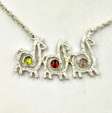 Load image into Gallery viewer, Alpaca or Llama Compact Spiral Bar Necklace with Cabochon Gemstones - 3 Animals