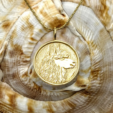 Alpaca Huacaya Silhouette Profile Coin Pendant