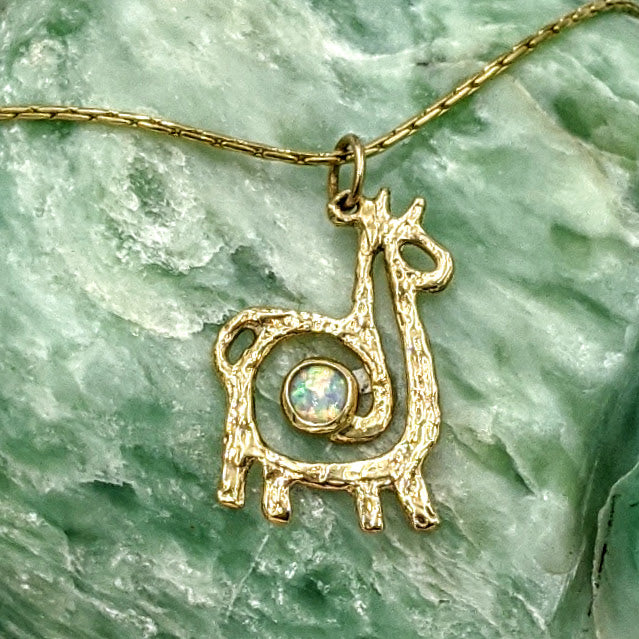 Alpaca or Llama Compact Spiral Pendant with Gemstone