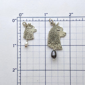 Alpaca Huacaya Head Pendant or Pin with Freshwater Pearl Dangle