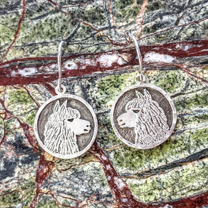 Alpaca Huacaya Silhouette Profile Coin Earrings