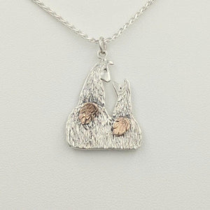 Sterling Silver Swoosh Tush Kush (laying down) Kiss Pendant - Sterling Silver Mother and Baby Cria Touching Noses with 14K Rose Gold Tails that actually move
