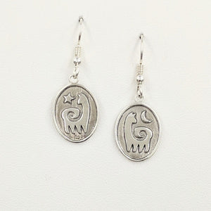 Alpaca or Llama Reflection Petrogylph Earrings - Sterling Silver with smooth finish on French wires