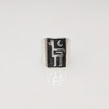 Load image into Gallery viewer, Alpaca or Llama Petroglyph Motif Rings with moon  accent and smooth rim Sterling Silver accent piece full oxidation