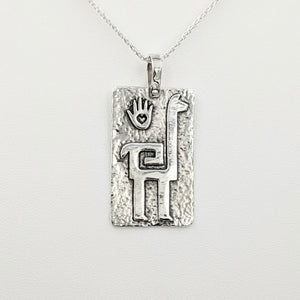 Alpaca or Llama Quechua Petroglyph Pendant - Sterling Silver  smooth and shiny finish