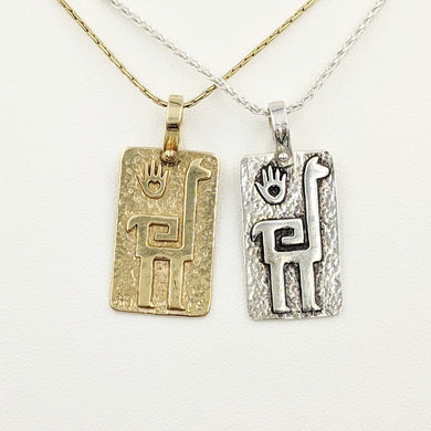 Alpaca or Llama Quechua Petroglyph Pendants - 14K Yellow Gold and Sterling Silver - both smooth and shiny finishes