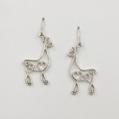 Alpaca or Llama Romantic Ribbon Momma And Baby Cria Earrings French wires- Looks like a continuous line drawing made onto the shape of an alpaca or llama  Smooth finish Sterling Silver