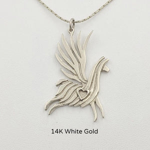 Alpaca or Llama Winged Soaring Spirit with Heart Pendant 14K White Gold animal  smooth finish