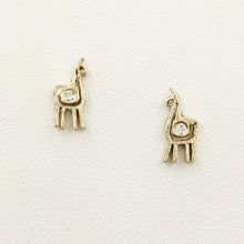 Load image into Gallery viewer, Alpaca or Llama Petite Spiral Earrings with Diamonds  stretchy 14K Yellow Gold on posts