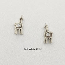 Load image into Gallery viewer, Alpaca or Llama Petite Spiral Earrings with Diamonds  stretchy 14K White Gold on posts