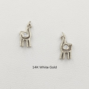 Alpaca or Llama Petite Spiral Earrings with Diamonds  stretchy 14K White Gold on posts