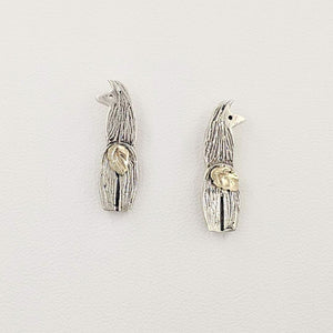 View from behind - Sterling Silver Sterling Silver Swoosh Tush Llama Earrings with 14K Yellow Gold Tails on posts